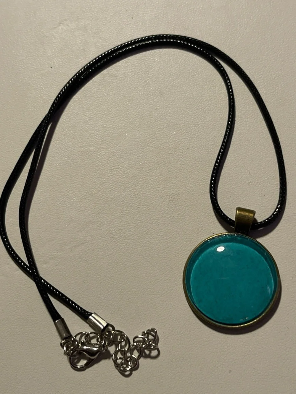 Turquoise Glass Circle Pendant Necklace - Teal Blue Women Jewelry